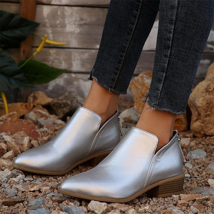 Riley Ankle Low Heel Slip On Womens Boots with Back Zip