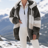 Women's Oversized Faux Fur Color-Block Hooded Coat