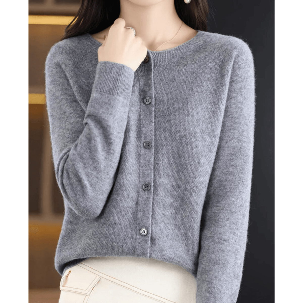 Danielle Button-Front Knitted Crew Neck Cardigan for Women