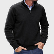 Men's Quarter-Zip Knitted Jumper with Ribbed Collar
