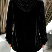 Women's Velvet Hooded Sweatshirt with Button Placket and Drawstring