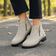 Women's Suede Chelsea Ankle Winter Boots with Chunky Heel