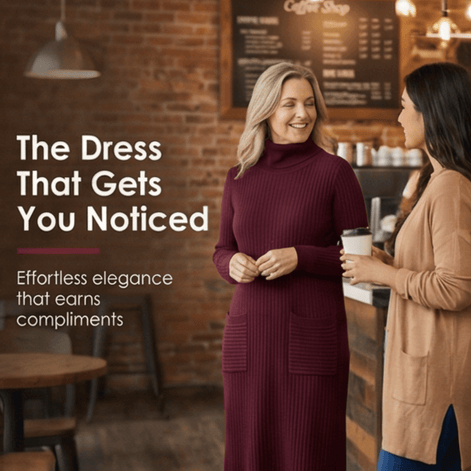 Velara Women's Turtleneck Knitted Jumper Dress with Pockets