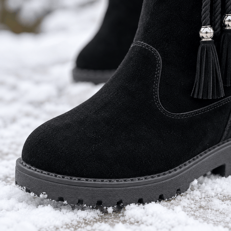 Calvera Fleece-Lined Suede Mid-Calf Winter Boots with Side Zip for Women