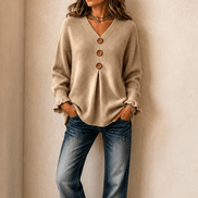 Vessa Ribbed V-Neck Button Detail Women's Knitted Jumper