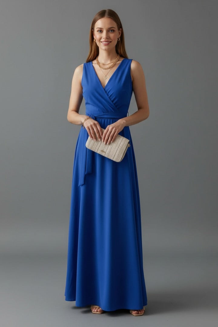 Annabelle Satin Wrap Maxi Party Dress with Relaxed Fit for Christmas
