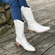 Nadia Embroidered Mid-Calf Cowboy Boots with Block Heel for Women
