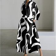 Alora Collared Front Wrap Women's Midi Dress with Long Sleeves in Print