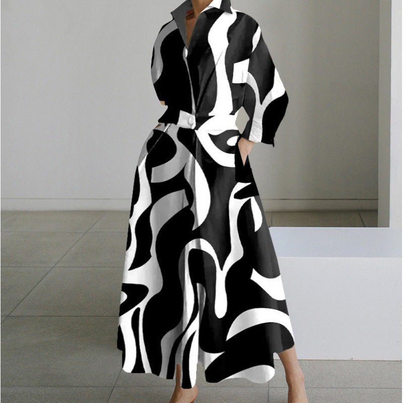 Alora Collared Front Wrap Women's Midi Dress with Long Sleeves in Print