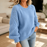 Petronella Open-Work Sleeve Cable Knit Jumper for Women