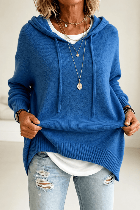 Women's Oversized Hooded Knitted Jumper with Drawstring