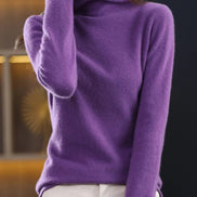 Women's Wool Turtleneck Knitted Jumper with Ribbed Cuffs