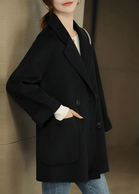 Oihana Women's Double-Breasted Wool-Blend Winter Coat with Self-Tie Belt
