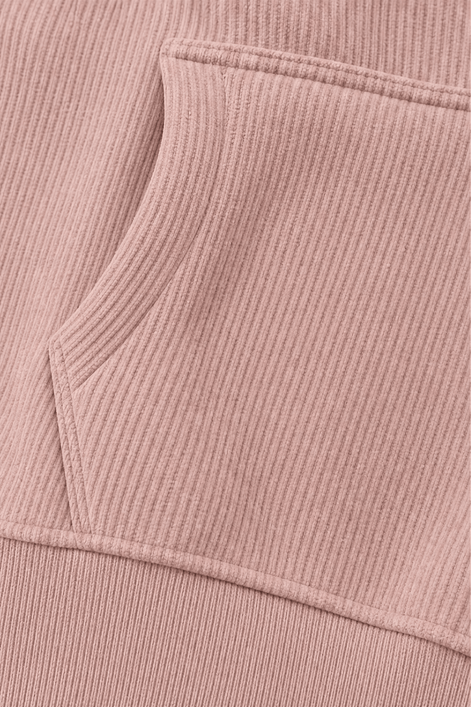 Ribbed Corduroy-Look Hoodie with Front Pocket for Women
