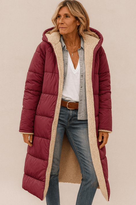 Sasha Faux Shearling-Lined Longline Winter Coat for Women