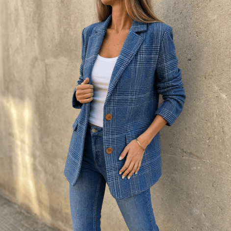 Hartlyn Relaxed Boyfriend-Fit Glen Plaid Women's Tailored Blazer
