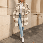 Fairloch Plaid Sherpa-Lined Mid-Length Coat with Button Front