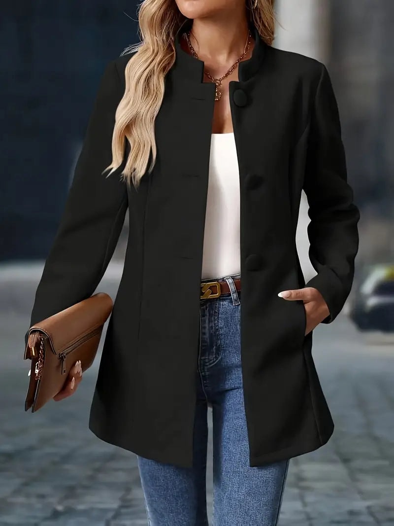 Sofia Women's Button-Front Winter Coat with Stand Collar