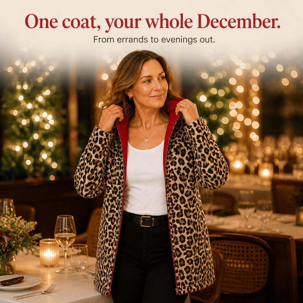 Reversible Leopard Print Hooded Coat for Women in Winter