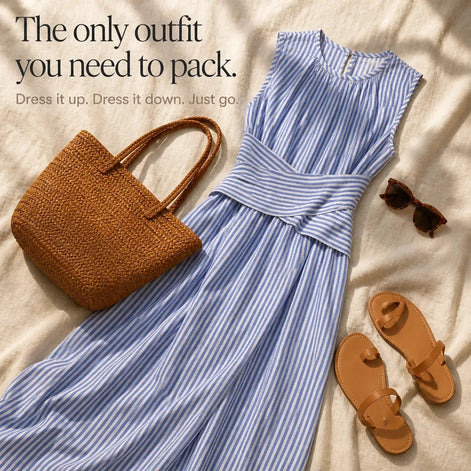 Women's Striped Wrap-Waist Sleeveless Midi Dress