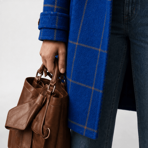 Women's Checkered Knee-Length Coat with Two-Button Front and Drop Shoulders