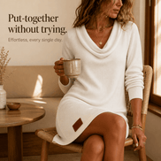Women's Cowl-Neck Ribbed Knitted Jumper Dress with Long Sleeves