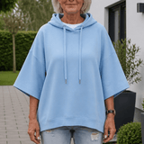 Women's Oversized Half-Sleeve Hooded Sweatshirt with Drawstring