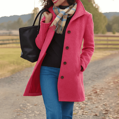 Helga Women's Wool Blend Winter Coat with Button-Front Closure