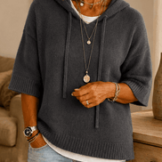 Women's Hooded Knit Jumper with Drawstring and Dropped Shoulders