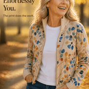 Botanical Print Zip-Up Knit Cardigan with Ribbed Trim