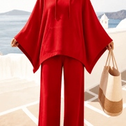 Hooded Cape and Wide-Leg Trouser Loungewear Set for Women