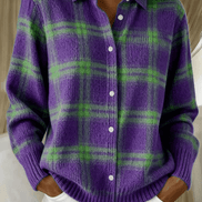 Esmeralda Plaid Cotton Flannel Button-Up Long Sleeve Blouse for Women