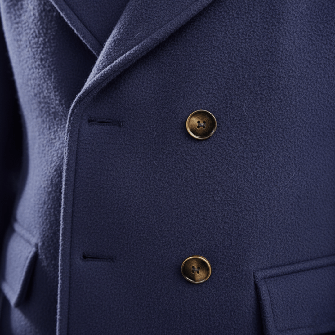 Double-Breasted Wool Blend Overcoat with Wide Notched Lapels