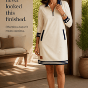 Women's Quarter-Zip Collared Knit Midi Dress with Pockets