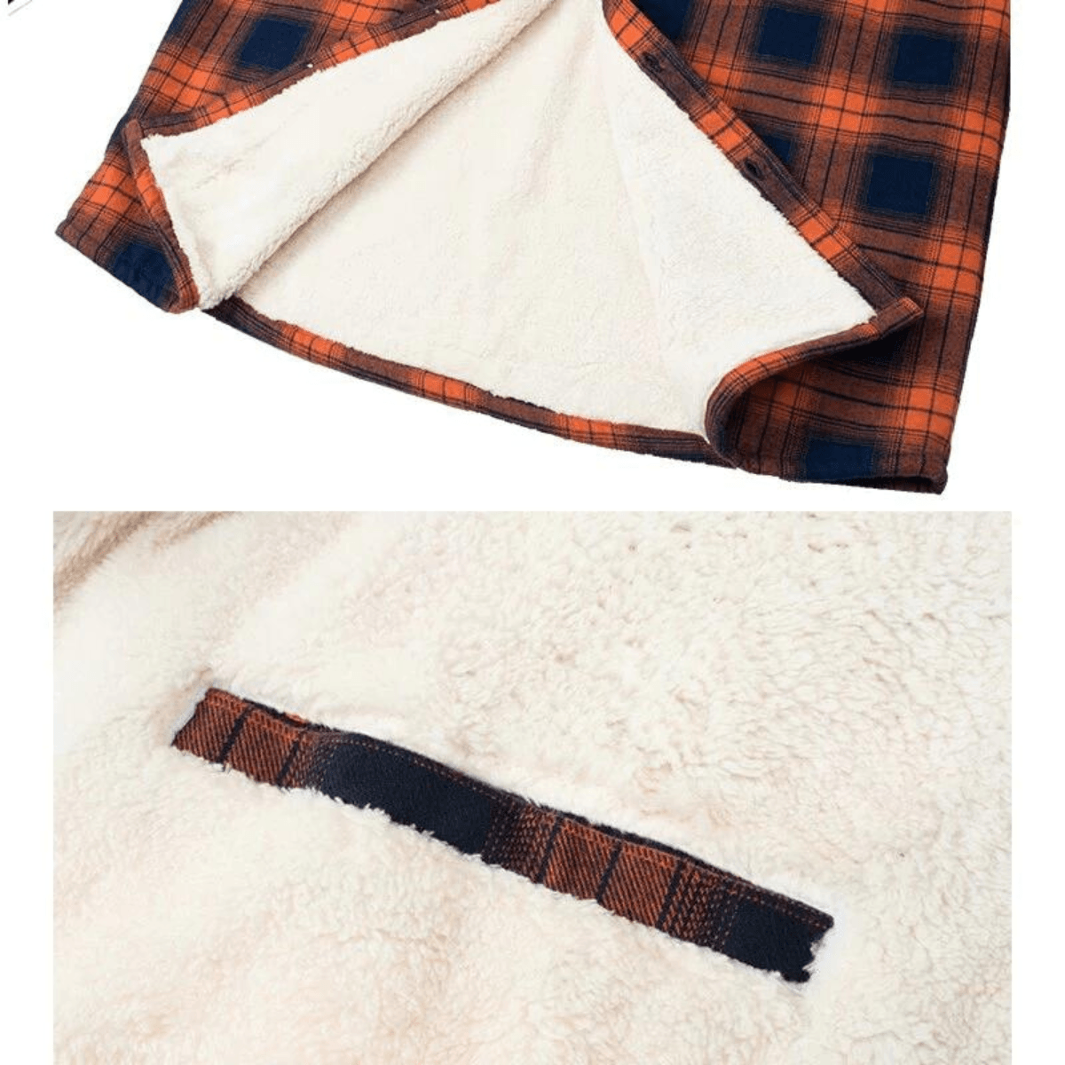Men's Sherpa-Lined Plaid Flannel Shirt Jacket with Button Pockets
