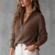 Women's Half-Zip Textured Knit Jumper with Convertible Collar