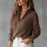 Women's Half-Zip Textured Knit Jumper with Convertible Collar