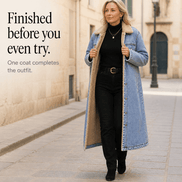 Denora Sherpa-Lined Full-Length Denim Coat with Lapel Collar