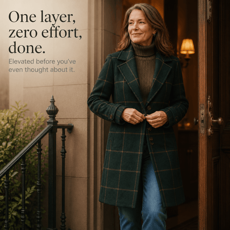 Women's Oversized Plaid Wool-Look Coat with Two-Button Front