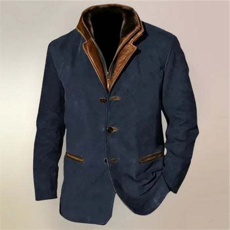 Men's Suede-Look Blazer-Style Jacket with Contrast Trim Collar