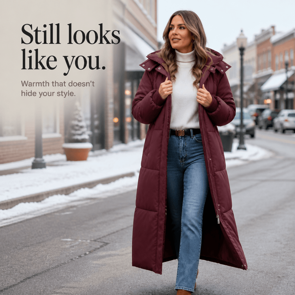 Women's Long Hooded Quilted Puffer Jacket with Pockets in Polyester
