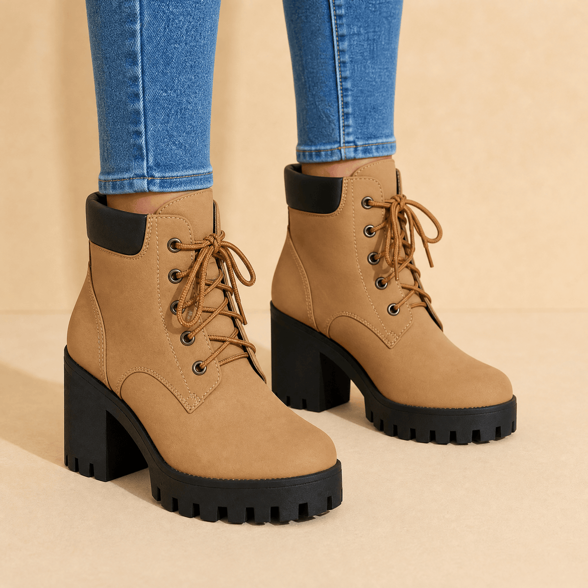 Chunky Platform Lace-Up Combat Boots for Women in Winter
