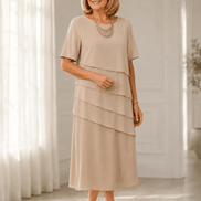 Florenza Tiered Chiffon-Look Women's Midi Dress with Flutter Sleeves