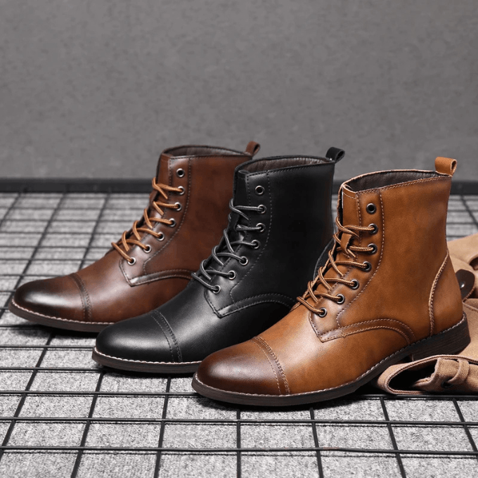 Men's Lace-Up Leather-Style Ankle Boots with Grip Outsole