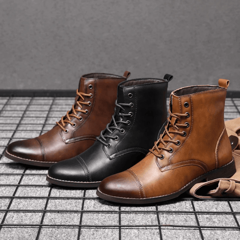 Men's Lace-Up Leather-Style Ankle Boots with Grip Outsole
