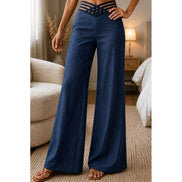 Women's High-Waisted Palazzo Pants with Crossover Waistband