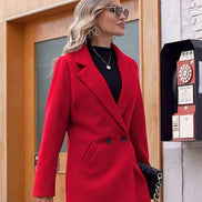 Women's Notch Lapel Double-Breasted Long Wool Winter Coat with Side Pockets
