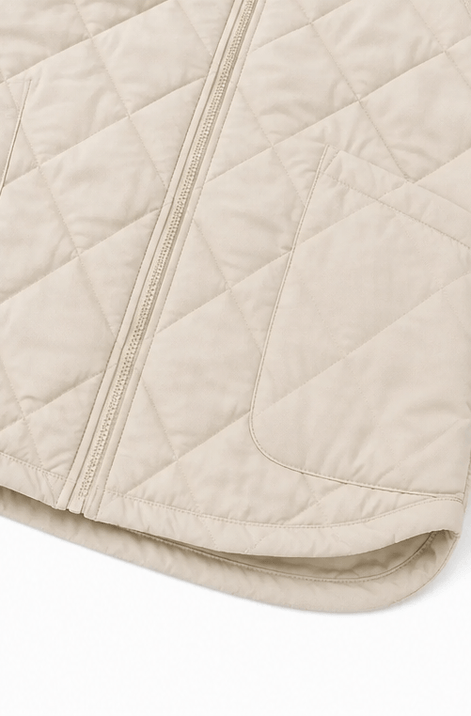 Women's Knit-Panel Quilted Puffer Jacket with Ribbed Cuffs