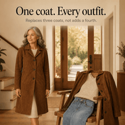 Women's Long Suede-Effect Button-Front Coat with Clean Vertical Line