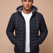Dorian Men's Hooded Quilted Puffer Jacket with Packable Fold-Away Fit